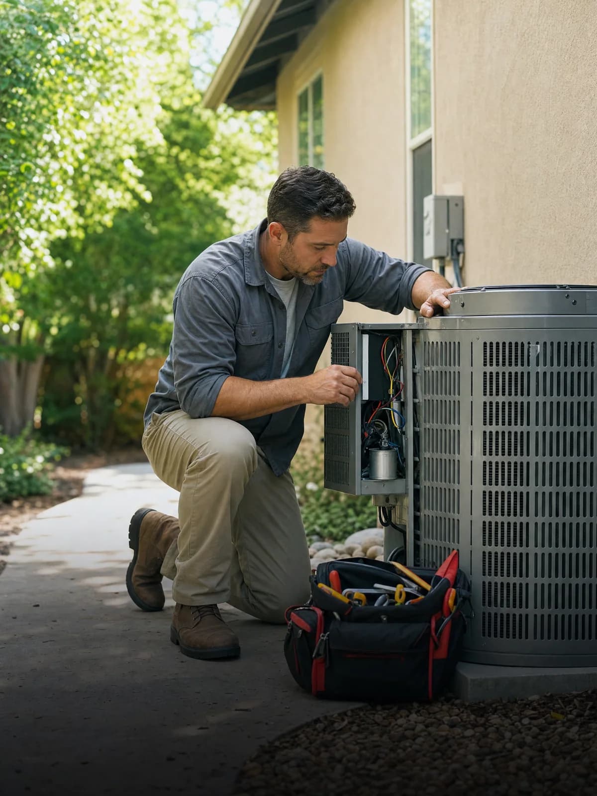 An HVAC business owner preparing for a service call