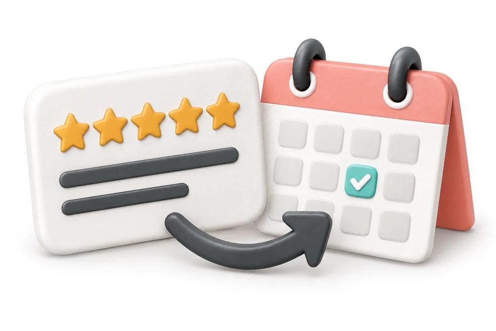 A customer review connected to a return appointment on the calendar.
